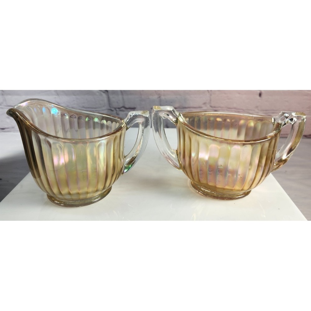 Vintage / Antique Iridescent Carnival Glass‎ Sugar & Creamer Bowl Stunning Color